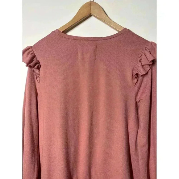 Victorian Ruffled Women L Deep Coral Top Chic Romantic Feminine Flowy - Picture 6 of 8